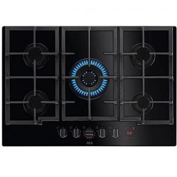 Placa de Gas Natural Integrada AEG HKB75451NB 75 cm con 5 Zonas de Cocción en Cristal Negro