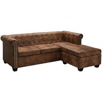 vidaXL Sofá Chesterfield en L Ante Marrón Sillón Asiento Taburete Banco Salón