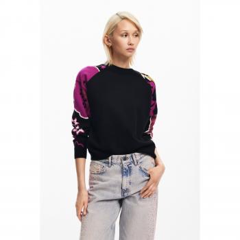 Desigual Floral Long Sleeve Knitwear - Black, Female, Round-neck, Size: M
