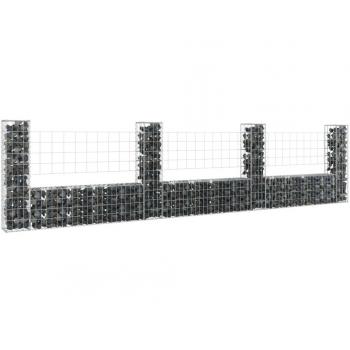 vidaXL U-shape Gabion Basket with 4 Posts Iron 380x20x100 cm