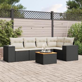 6-Piece Black Poly Rattan Garden Sofa Set with Cushions