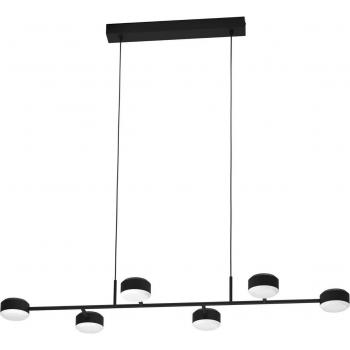 Lámpara colgante LED Clavellina negra, 6 luces, dimmable, acero y acrílico
