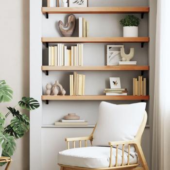 Estante de pared madera maciza de haya 100x20x4 cm Natural, Marrón, Mueble Almacenaje Estantería para Oficina, Estudio, Dormitorio Estantería/Librería/ mueble de Almacenamiento