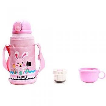 kabinga YM 87 Frasco de vacío de Acero Inoxidable 304, Paja para niños, Agua de la Escuela Primaria, con Tapa de Botella, 550 ml, Conejo, Unisex-Youth, M