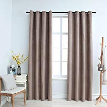 Cortinas opacas con aros de metal 2 piezas gris topo 140x245 cm