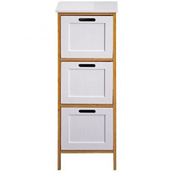 Cómoda de Baño Moderna 3 Cajones MDF Blanco y Bambú