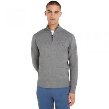 Jersey de Hombre Tommy Hilfiger de Algodón con Media Cremallera - Color Gris Medio, Talla M