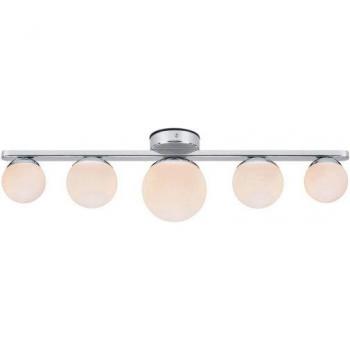 Plafón Puro Metal Cromo 5 bombillas 16cm, Aplique 5 Globos Cromo, Opal, IP44
