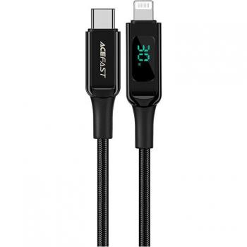 Cable USB-C a Lightning Acefast C6-01, 1.2m, 30W, 3A, Negro con Pantalla LED