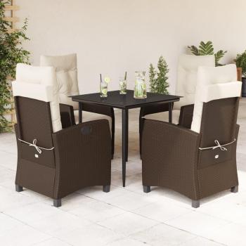 Set comedor de jardín 5 piezas y cojines ratán sintético marrón