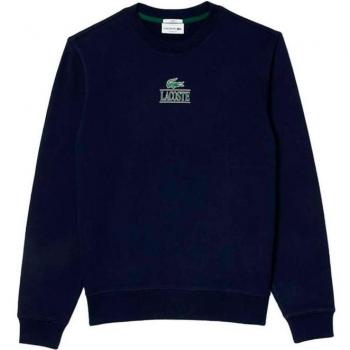 Lacoste Unisex Vintage Logo Navy Blue Sweatshirt, Casual Cotton Jogger Style, Size S