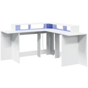 Escritorio con luz LED madera ingeniería blanco 152x152x91 cm