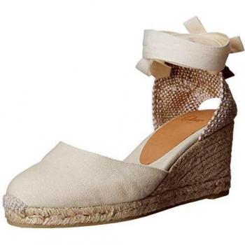 Alpargatas Carina de Castañer en algodón orgánico con cuña y lazada, color marfil