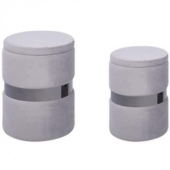 Conjunto de 2 pufs de terciopelo gris claro con almacenamiento y reposapiés Doris