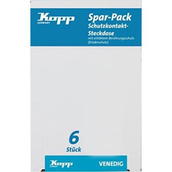 Toma de corriente Kopp EL VEN 924129056 - Simple, Venecia, blanco puro - Pack de 6 unidades con protección infantil