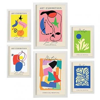 Set de 6 Posters de Arte Collage para Decoración de Interiores con Marco Blanco - Tamaños A3 y A4