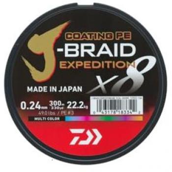 Sedal Trenzado Daiwa J-Braid Expedition X8, 0.18mm, 12.3kg/27.2lbs, 300m, Multicolor