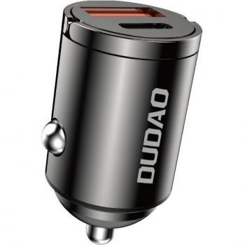 Cargador de coche Dudao R3MAX USB + USB-C 48W QC PD, Adaptador negro para toma de encendedor