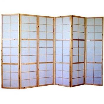 Biombo de 6 paneles en madera natural y papel de arroz 175x264cm PAR06036