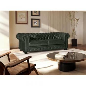 Sofá 3 plazas chesterfield BRENTON 100% piel de búfalo - Verde