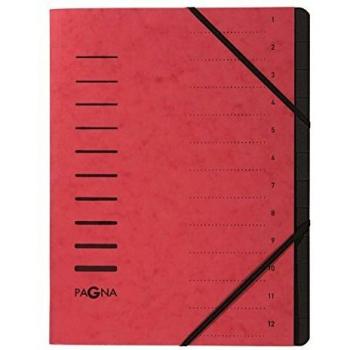 Carpeta Clasificadora A4, 12 Compartimentos, Rojo, con Etiquetas y Diseño de Rayas