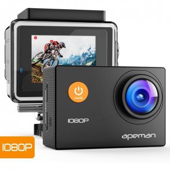 Apeman A66 - Cámara de acción 1080p HD, 12MP, impermeable, Cam 170 Ultra gran angular lente con kit de accesorios de montaje para ciclismo, escalada buceo