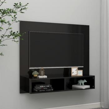 Mueble TV de pared contrachapado negro brillante 102x23,5x90 cm