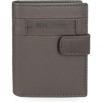 Cartera de piel para hombre Pepe Jeans Checkbox con cierre de click en color gris