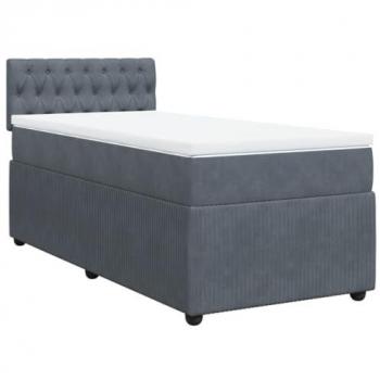 Cama box spring con colchón de terciopelo gris oscuro 100x200 cm