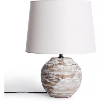 Lámpara de Mesa Madera Chandan ILUZZIA en Acabado Blanco Antiguo y Diseño Clásico