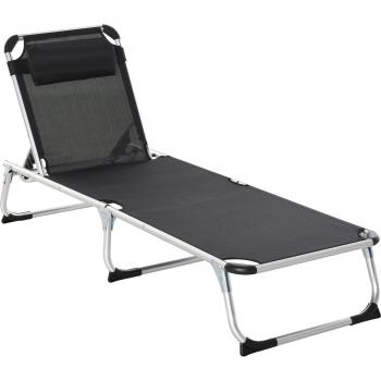 Tumbona Plegable Reclinable de Aluminio con Reposacabezas Extraíble y Respaldo Transpirable Ajustable en 4 Posiciones