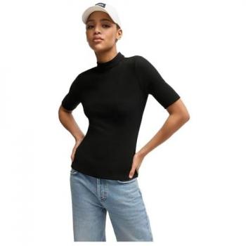 Hugo Boss Dagoon Slim Fit Black Ribbed Jersey T-Shirt for Women Size S