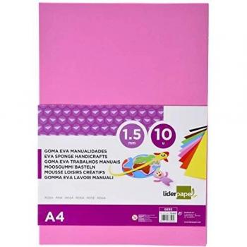 Goma Eva Liderpapel Rosa, Din A4, 60g/m2, Espesor 1.5mm, Paquete de 10 Hojas