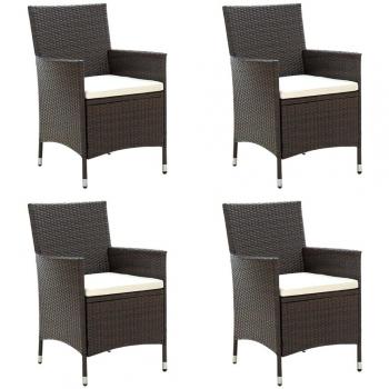 4-Piece Brown Poly Rattan Garden Chairs with Cushions