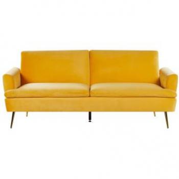 Sofá Cama de Terciopelo Amarillo 3 Plazas Convertible Click-Clack con Patas de Metal Dorado Vettre