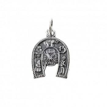 Colgante Herradura de Plata Ley 925m Amuleto 22mm con Trébol y Alas de Búho y Elefante