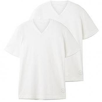 Camiseta de Manga Corta Tom Tailor con Cuello Pico, Pack de 2 Unidades, Color Blanco, Talla XL