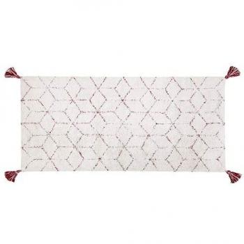 Alfombra de algodón blanca 80 x 150 cm rectangular con borlas y diseño geométrico oriental Sakarya