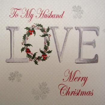 White Cotton Cards-Tarjeta de Navidad hechas a mano Merry Christmas To Love My Husband-texto en inglés