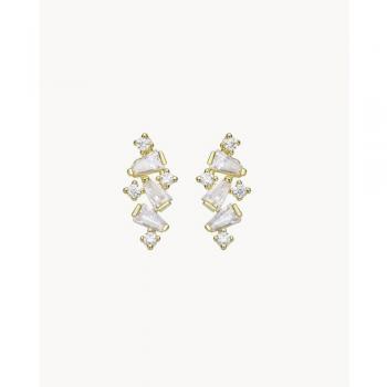 Pendientes Wing de Oro Amarillo con Detalle en Pedrería Blanca