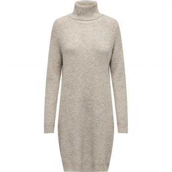 ONLY Women's Long-Sleeved Turtleneck Sweater Dress - Beige Relaxed Fit