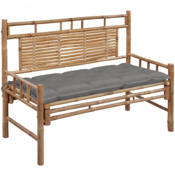 Banco de jardín de bambú con cojín 120 cm