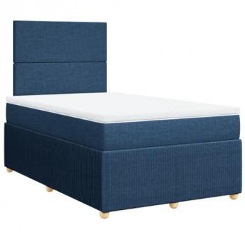 Cama box spring con colchón de muelles en tela azul 120x200 cm