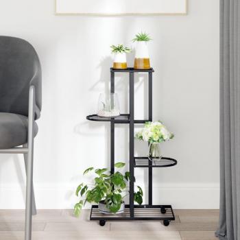vidaXL 4-Tier Plant Stand with Wheels 44x23x80 cm Black Iron