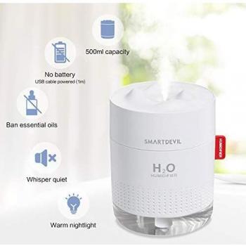 SmartDevil Humidificador 500ml, humidificadores ultrasónicos de aire con alimentación USB, apagado automático para el el hogar, dormitorio, la oficina,Sin batería,Aceite esencial prohibido - 2 Filtros