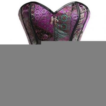 Charmian Women's Steampunk Brocade Steel Boned Bustier corsé with Buckles Purple XXXXXX-Large