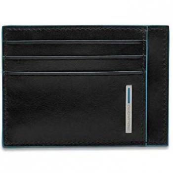 Portacartas Piquadro Blue Square RFID en piel negra con 6 compartimentos