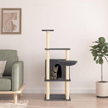 Árbol rascador para gatos con postes de sisal gris oscuro 132 cm