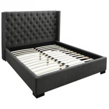 Cama MASSIMO 160x200cm con cabecero capitoné en tela gris