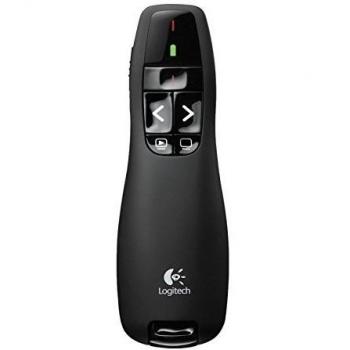 Logitech R400 Presentador Inalámbrico de 2,4 GHz con Receptor USB y Puntero Láser Digital Rojo, Alcance de 30 Metros, Equipado con 6 Botones y Controles Intuitivos, Indicador de Batería, Compatible con PC - Color Negro